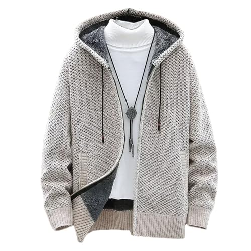 Mens Cardigan Sweaters Winter Casual Fleece Warm Hooded Knitted Sweater Outerwear with Zipper