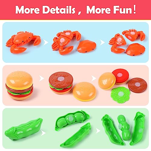 Image of HOLYFUN Play Food Toy Set with Shopping Basket & Cutting Fruits | Includes toy pots, pans, plastic dishes and realistic food pieces for pretend cooking, role play and hands-on learning