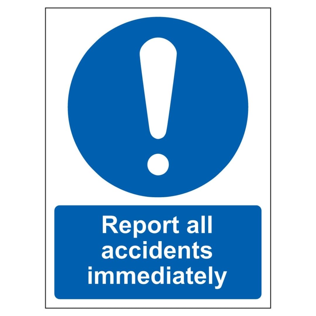 V Safety Report All Accidents Immediately - Portrait 200 x 300mm - 3mm Aluminium Composite Safety Sign