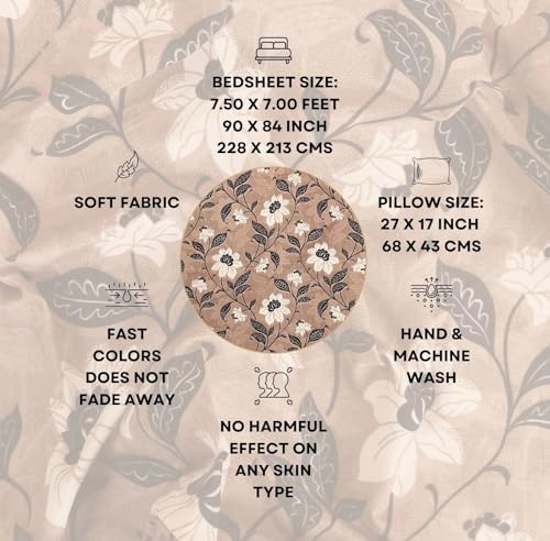 Image of BBSPED Innovation Double Bed Bedsheet Set with Floral Print | Cotton Bedsheet with 2 Pillow Covers | Soft & Breathable Fabric | King Size 90x100 Inches | Comfortable & Durable for Bedroom Use