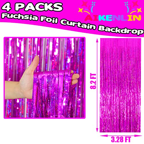 Image of 4 Pack 3.2Ft x 8.2Ft Fuchsia Foil Fringe Curtain Backdrop, Metallic Tinsel Foil Fringe Streamers Curtains Background for Photo Booth, Birthday, Wedding, Disco, Bachelorette, Christmas Party Decoration
