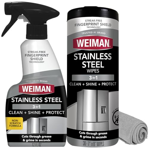 Weiman Stainless Steel Cleaner Kit - Removes Fingerprints, Residue, Water