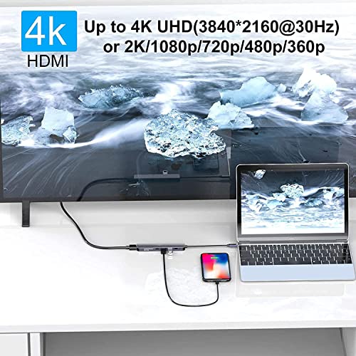 Image of Vaku Luxos USB Hub Type C SENTINEL 7IN1 multiport USB 2.0 /3.0 High-Speed Adapter connector (5GBPS) data transfer Converter Extension, 4K HDMI, SD /TF Card Reader docking station USB A Port Compatible with Macbook Air Pro (M1, M2 etc), iPad Pro Air, Laptop, and Other Type C Mobile & Devices