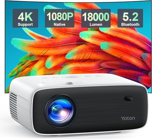 Projektor 4K 18000 Lumens, YOTON Y6 Bluetooth Projektor med Dubbla Högtalare, Enkelt Navigeringsgränssnitt, Native 1080P, HDMI, Stöder 4K Videouppspelning, Kompatibel med Phones, USB och Fire Stick