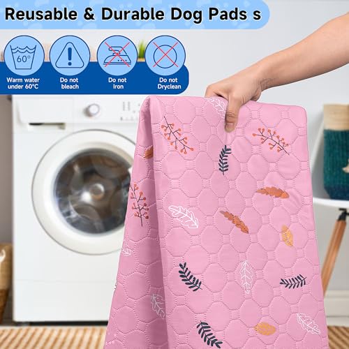 Image of Sunheir Washable Pee Pads for Dogs 2-Pack Reusable Puppy Pads Pet Training Pads, Waterproof Dog Pee Pads for Crate, Whelping Pad, Non-Slip Protects Against Urine Leakage (Leaves - Pink, 24x36)