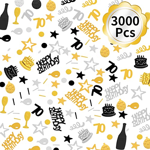 3000 Pieces Happy Birthday Confetti Number 70 Confetti Birthday Cake Confetti Table Scatter Confetti, Black Gold Silver Party Decorations Supplies For Birthday Anniversary (70Th Style) #TOP2