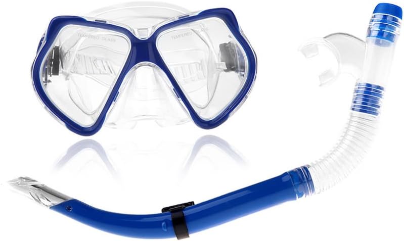 Swimming Scuba Protective Goggles Mask Dive Diving Glasses with Dry Snorkel Blue