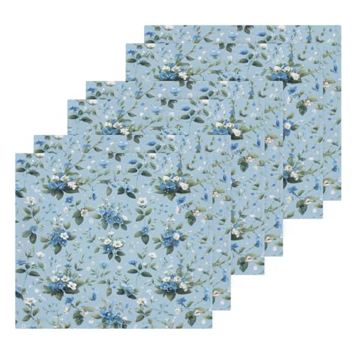 YANENDIE White Blue Flowers Washcloths Towels, Highly Absorbent and Soft Cotton Face Cloths, 6 Pack Quick Dry Wash Cloths - 12 X 12 Inches