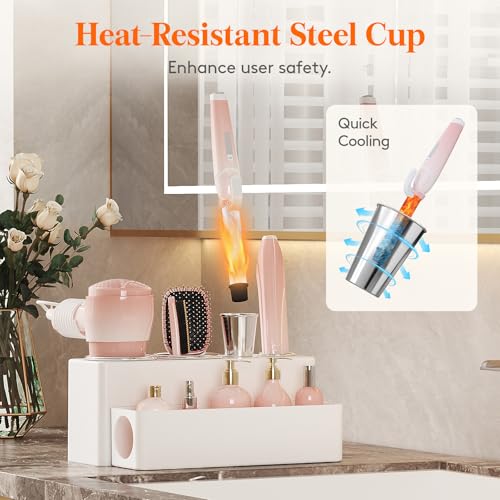 Lifewit Hair Tool Organizer Countertop, Removable Blow Dryer Holder for Bathroom, Acrylic Hot Tools Organizer Storage for Curling Iron, Brush, Straightener, 4 Stainless Cups, White, 30 cm/12 inch(L) by Lifewit - Image 4