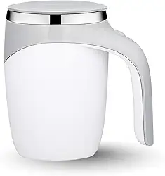 Caneca Térmica Elétrica Mixer com Misturador Magnético, 380ml, Aço Inox 304, Recarregável USB-C, Tampa Protetora, Alça Resistente, Ideal para Café, Shakes e Bebidas Quentes (Branco)