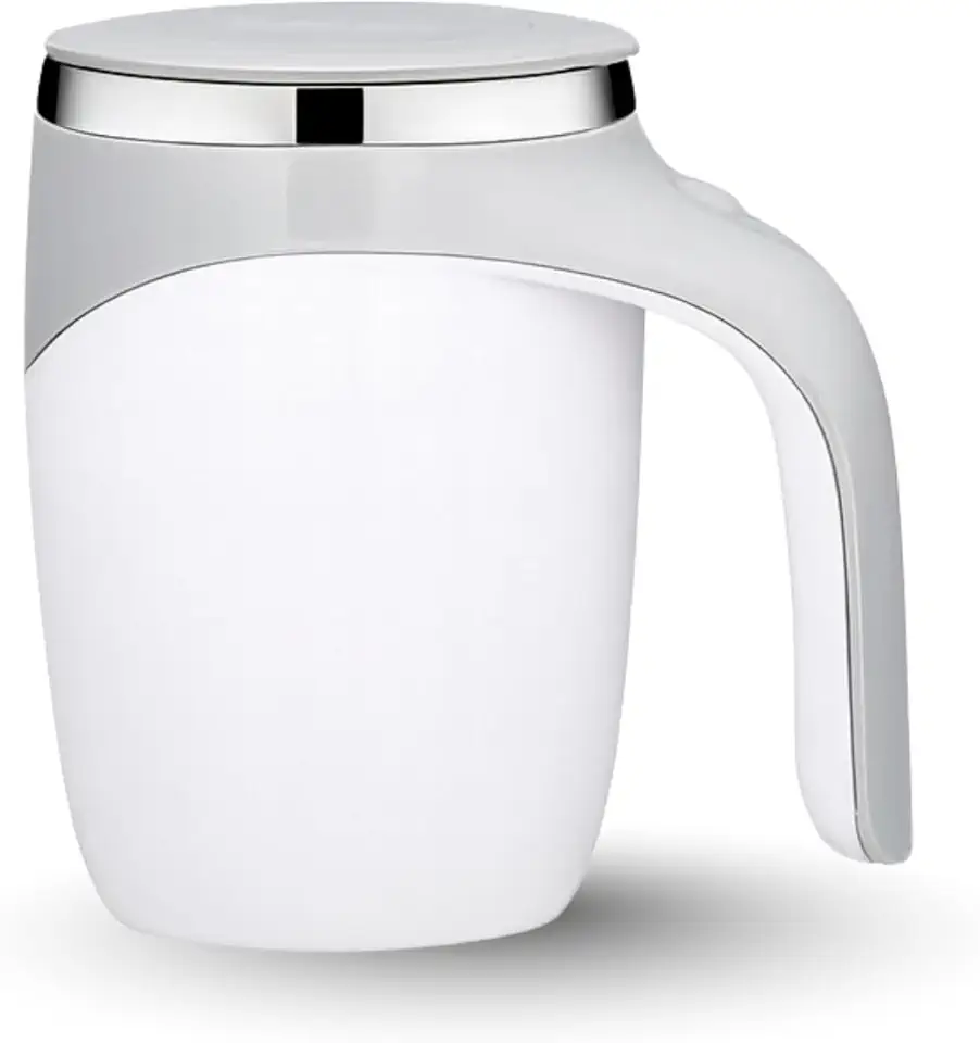 Caneca Térmica Elétrica Mixer com Misturador Magnético, 380ml, Aço Inox 304, Recarregável USB-C, Tampa Protetora, Alça Resistente, Ideal para Café, Shakes e Bebidas Quentes (Branco)