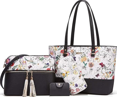 Image of Women Fashion Synthetic Leather Handbags Tote Bag Shoulder Bag Top Handle Satchel Purse Set