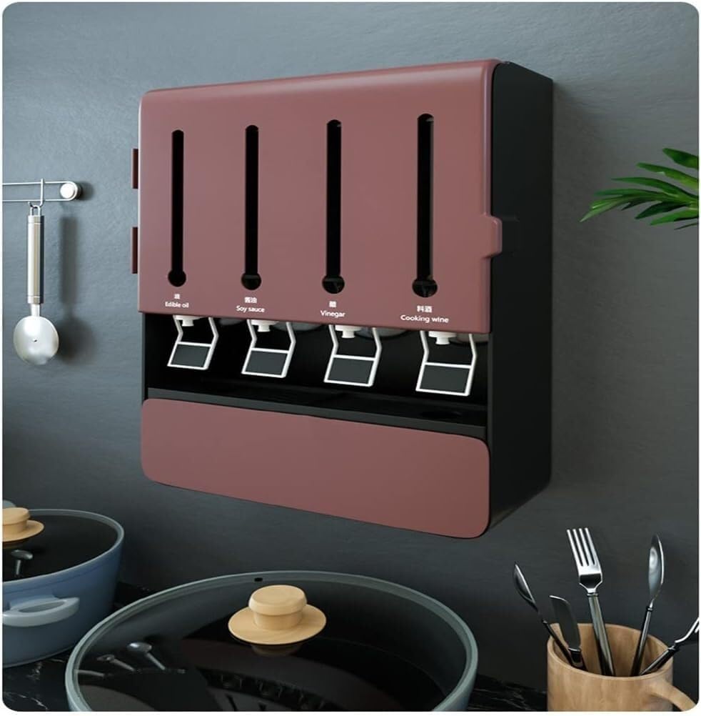 New Kitchen Shelf Wall Mounted Spice Rack Multi-Functional Condiment Storage Box No Punching Seasoning Box High Capacity (Color : D, Size : 30 * 42 * 7cm), Brown