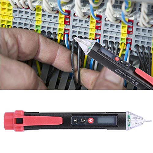 Image of Digital Non-Contact Voltage Tester AC12-1000V Test Pen with 3-Color LED Display and Flashlight Black Red
