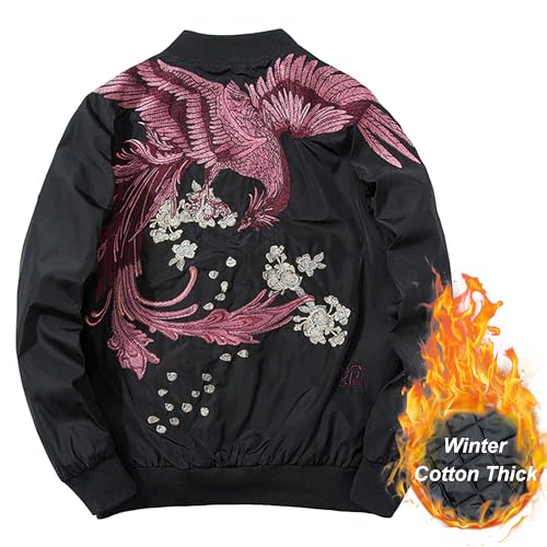 Image of XYXIONGMAO Phoenix Hand Embroidery Personality Japanese hip hop streetwear windbreaker Flight Black Bomber Tactical Jacket