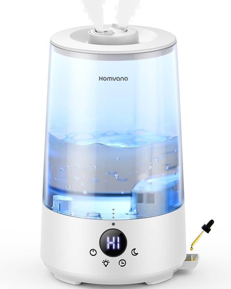 Homvana Top-Fill Bedroom Air Humidifier 3.6 Liter 360 Degree Cool Mist 34 Hours Durable Quiet 16dB Small Essential Oil Diffuser