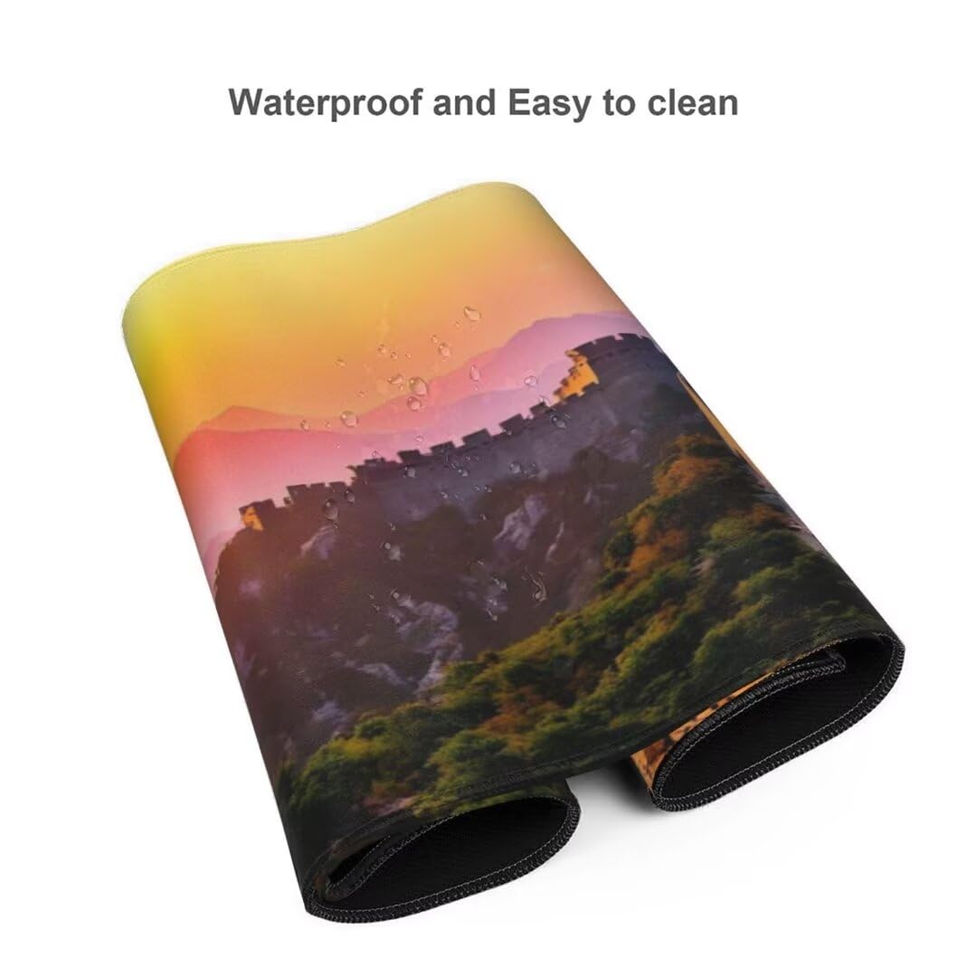 Alfombrilla de ratón 1400x600x3 MM, Alfombrilla Ratón XXL Extendida de Gran Tamaño con Bordes Cosidos, Base de Goma Antideslizante Almohadilla para Teclado, Sunset Great Wall S-8489