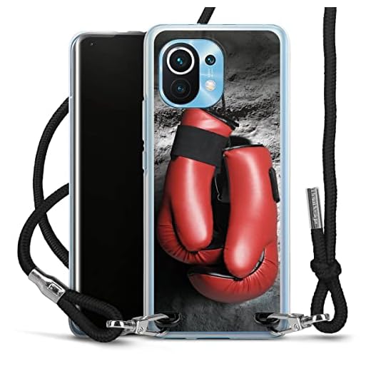 DeinDesign Carry Case kompatibel mit Xiaomi Mi 11 Hülle mit Band Handykette zum Umhängen schwarz Boxen Boxhandschuhe Sport