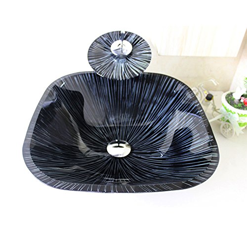 chicstyleme moderne lavabo de verre trempé rectangulaire avec robinet cascade