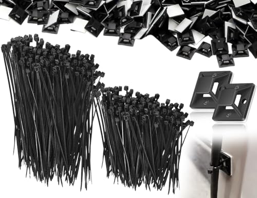 Lhbwhiz 200 piezas juego de bridas para cables,soporte de base autoadhesivo,base adhesiva para sujeción de cables,soporte para bridas,soporte para cables con almohadillas adhesivas(negro)