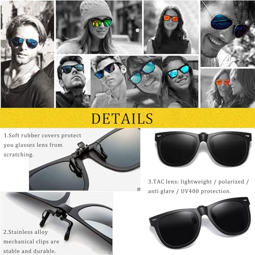 Image of Polarized Clip-on Sunglasses Over Prescription Glasses Anti-Glare UV Protection Flip-up Sun Glasses