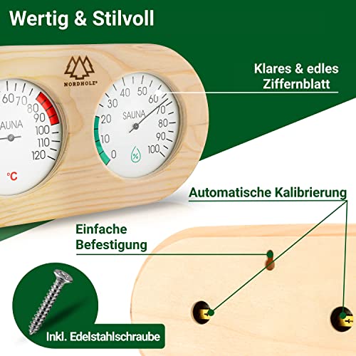 NORDHOLZ® Sauna Thermometer Hygrometer 2in1 - Zuverlässig & genau für die richtige Temperatur und Luftfeuchtigkeit - Sauna Hygrometer für eine wohltuenden Atmosphäre - Hochwertiges Sauna Zubehör - Image 4