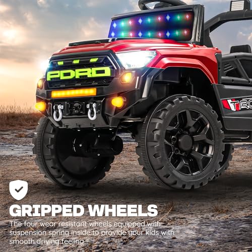 Image of Baybee Maverick Battery Operated Jeep for Kids with RGB Windshield Light, Bluetooth, USB & Music | Baby Big Ride on Battery Car | Electric Jeep Car for Kids to Drive for 2 to 6 Years Boys Girls (Red)
