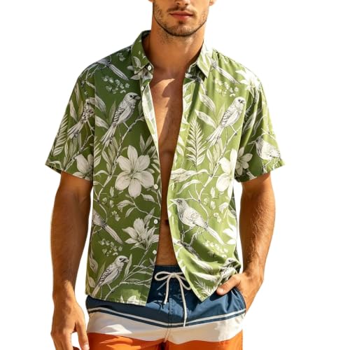 Chemise hawaïenne manches courtes homme d'été à fleurs pour loisirs et plage coupe regular