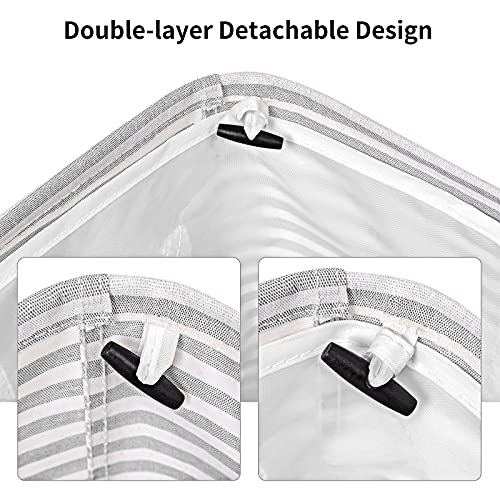 Wowlive 115L Freestanding Laundry Hamper Divided Collapsible Large Laundry Basket 2 Removeable Liner Bags Dirty Clothes Hamper With Extended Handles Easy To Carry (Striped Grey) #TOP6