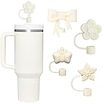 4 Pcs 0.4in Straw Cover for Stanley Cup, Silicone Straw Topper Set for 30&40oz Stanley Tumbler, Fit for 10mm/0.4in Straws (Cream)