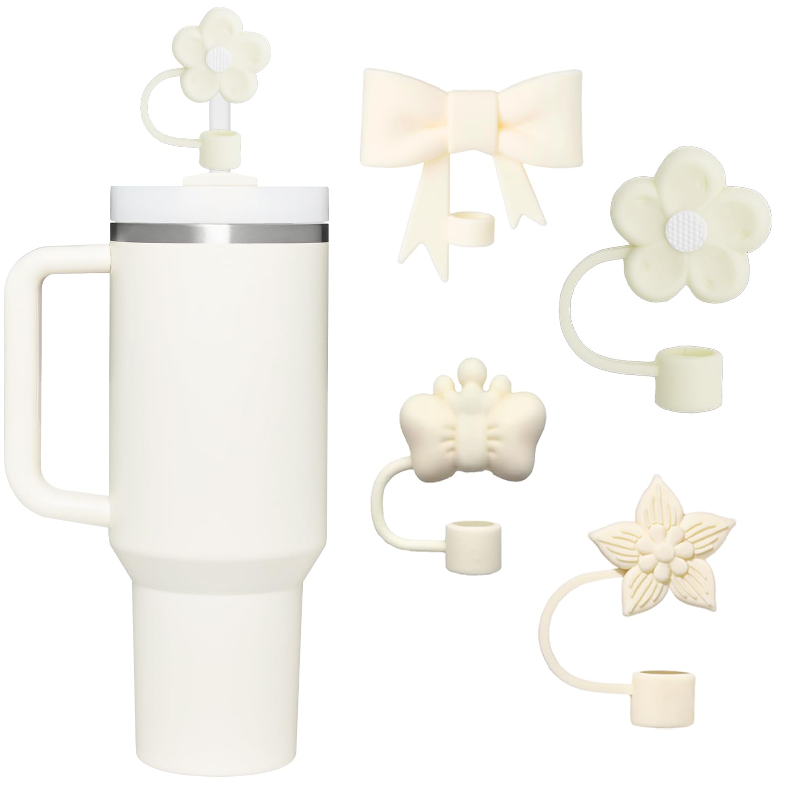 4 Pcs 0.4in Straw Cover for Stanley Cup, Silicone Straw Topper Set for 30&40oz Stanley Tumbler, Fit for 10mm/0.4in Straws (Cream) โ image 1
