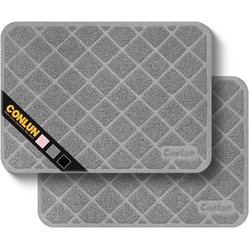 Image of Conlun Cat Litter Mat Litter Trapping Mat, 24 inch x 17 inch Premium Durable PVC Grid Mesh with Scatter Control, Non-slip, Less Waste Cat Litter Box Mat, Grey 2 Pack