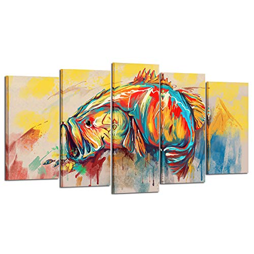Kreative Arts 5 Piece Canvas Wall Art For Living Room Large Mouth Bass Fish Paintings Giclee Artwork Modern Home Decor Wooden Framed Poster And Prints Ready To Hang (Large Size 60X32Inch) #TOP14