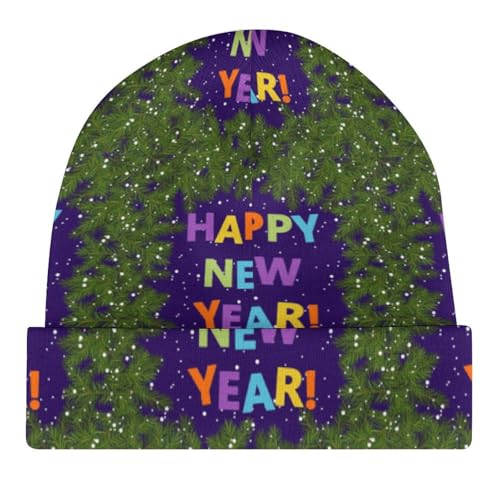 Happy New Year 2025 Kids Beanie Hat for for Girls Boys Children Cap Winter Knitted Chemo Cancer Headwear Accessories Gifts Decoration Black4