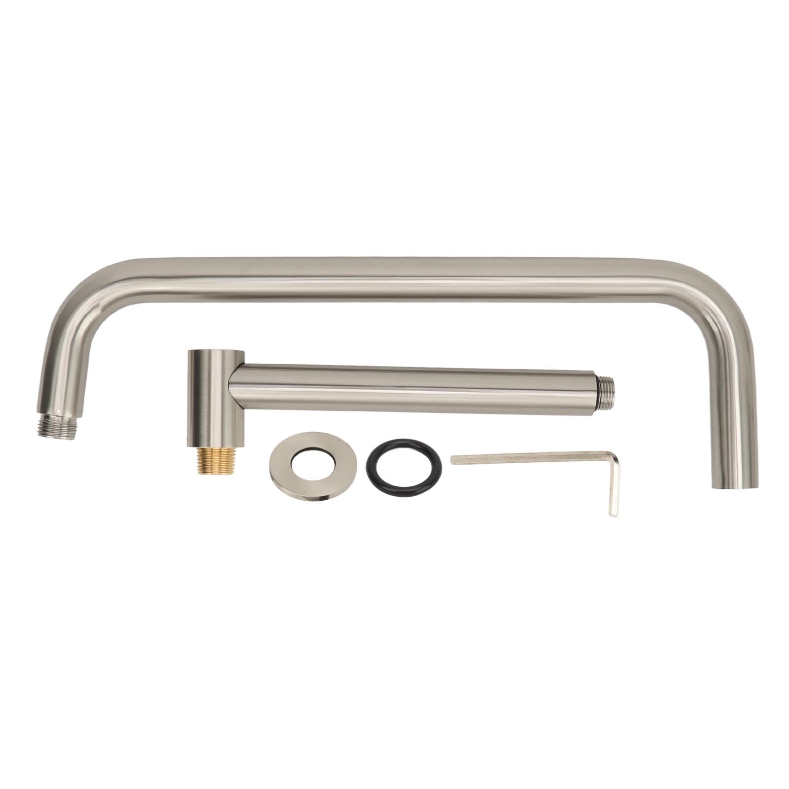Extensor Ducha, Extensión de brazo de ducha giratorio en forma de S de acero inoxidable con brida, montaje en pared, elevador de cabezal de ducha ajustable, 360 grados, 33 cm, rosca G1/2 (Cepillado)