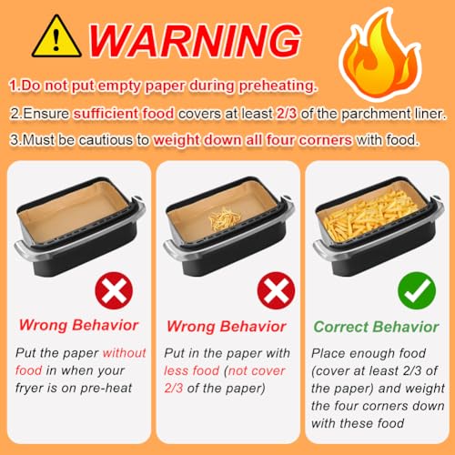 Image of BYKITCHEN Airfryer Baking Paper for Ninja Foodi Flex Drawer Dual Zone 10.4 L Hot Air Fryer, 100 Pieces Accessories for Ninja AF500EU, Air Fryer Accessories for Cecotec Dual 9000 9L (Pack of 100)