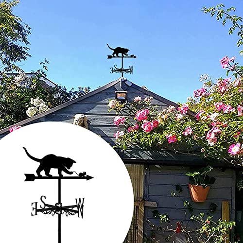 Znel Weathervane Roof Mount Dog And Cat Ornament, Direction Indicator Outdoor Garden Decor Farmhouse Decorative, Wind Vane Weathercock Easy To Assemble,Cat & Mouse #TOP1