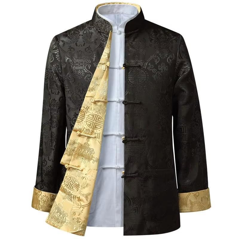 Chinese Style Men Wedding Coat Stand Collar Satin Suit Jacket Coat Loose3