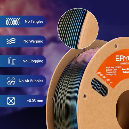 Image of ERYONE Burnt Titanium Rainbow PLA Filament 3D Printer 1.75mm + /-0.03mm, 1kg(2.2LBS) /Spool, Galactic (Green & Blue & Rose Red)