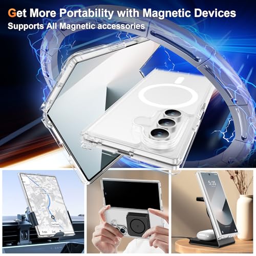 Image of ORETECH Magnetic for Samsung Galaxy Z Fold 7 Case, Transparent Back Non-Slip Hard PC Shockproof Bumper Protective Phone Case Cover for Samsung Z Fold 7 - Clear