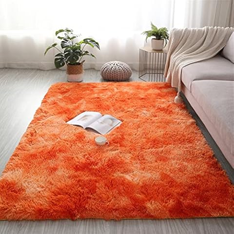 Lifup Soft Fluffy Modern Fuzzy Abstract Area Rug, Cozy Plush Rectangle Rug Shaggy Carpet for Living Room Bedroom Home Décor Tie Dye Orange 4.6 x 6.6 Feet Cover