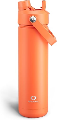 Miniatura 82 de ENCOOL Botella de agua aislada con popote, de acero inoxidable, a prueba de fugas, sin BPA, al vacío de doble pared que se mantiene fría durante 24