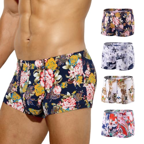 Arjen Kroos Sexy Underwear for Men Silky Printed Trunks Boxer Briefs Underpants 4 Pack