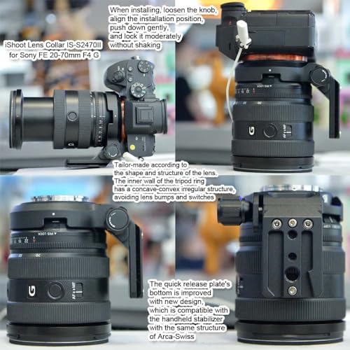 Anillo Adaptador para Trípode iShoot Compatible con Objetivos Sony FE 16-35mm F2.8 GM II, FE 20-70mm F4 G y FE 24-70mm F2.8 GM II, con Placa Rápida Arca-Swiss miniatura 4