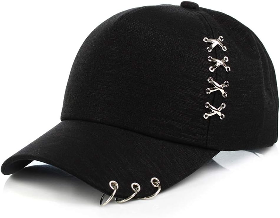 Unisex Plain Baseball Cap Adjustable Curved Visor Hat Piercing Ring Baseball Cap Black