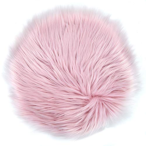 AQUEENLY Sheepskin Cushion Faux Fur Seat Cover Round Area Rugs for Office Bedroom