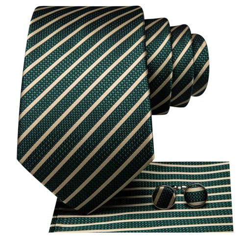 Image of Hi-Tie Mens Paisley Floral Striped Ties Set Silk Necktie and Lapel Pin for Men Pocket Square Cufflinks Set Business Wedding