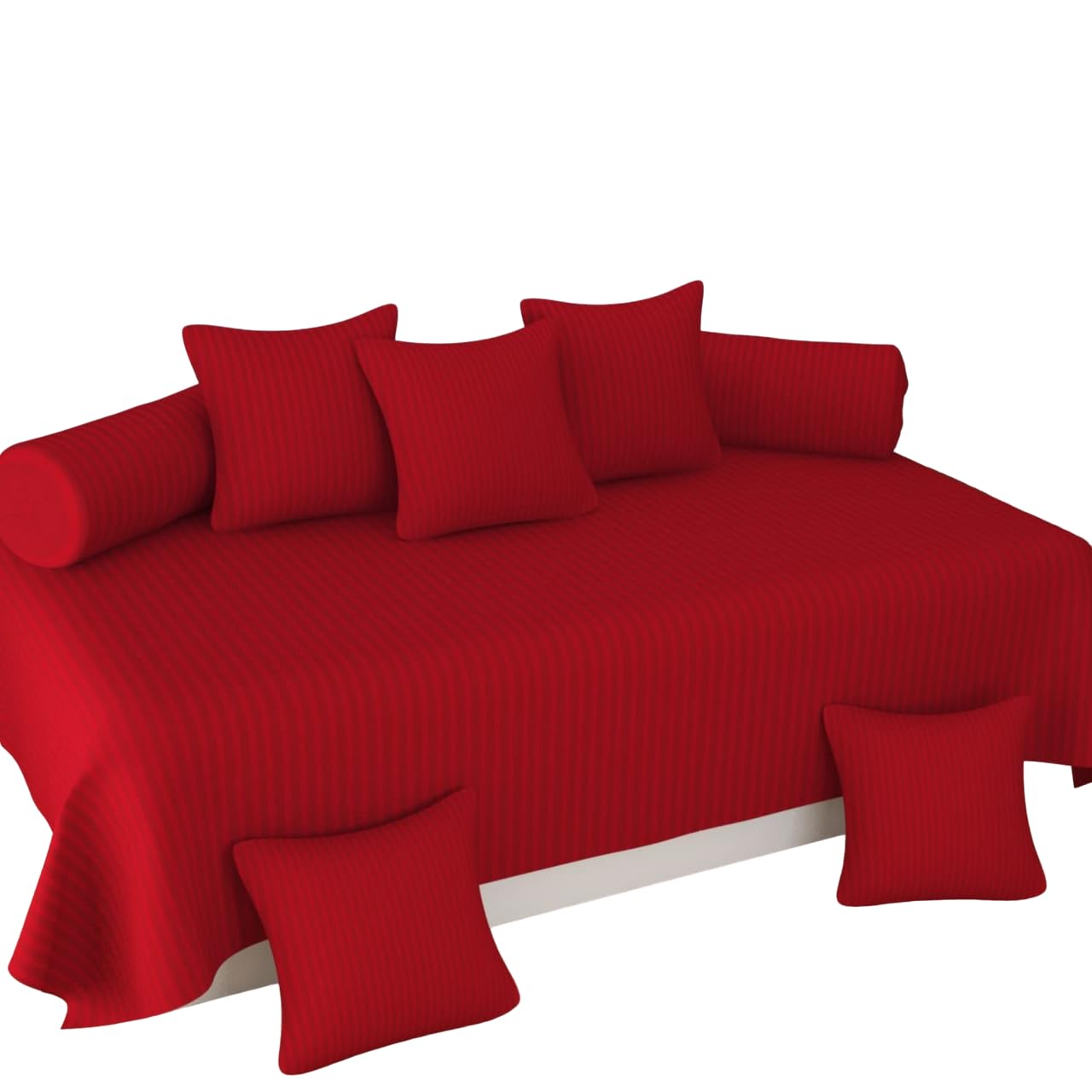 Bansal Yarn Cotton Stripped Diwan Set of 8 Pieces (1 Diwan Bedsheet + 5 Cushion Covers + 2 Bolster Covers red Colour-image-46