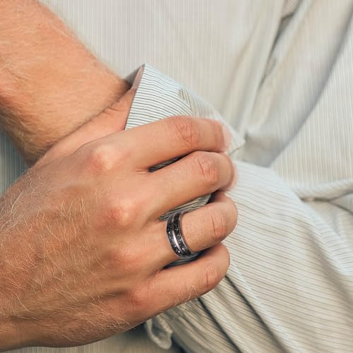 Image of THREE KEYS JEWELRY Tungsten Wedding Band Meteorite Inlay for Men Women