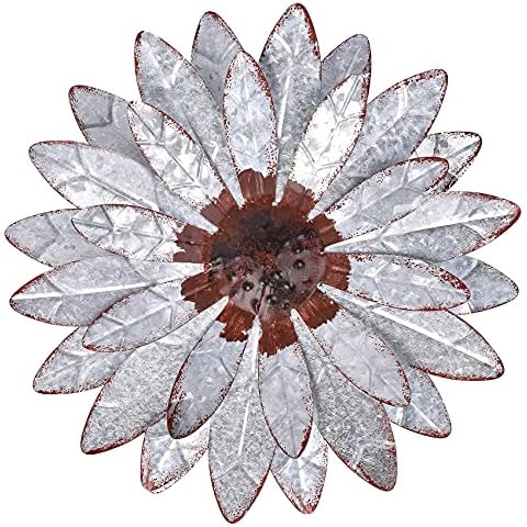 qzmaikoo Galvanized Farmhouse Metal Flowers Wall Decor Rustic Metal Wall Art Decorations Hanging for Indoor Living Room Outdoor Porch,Silver 12x12 inches Cover